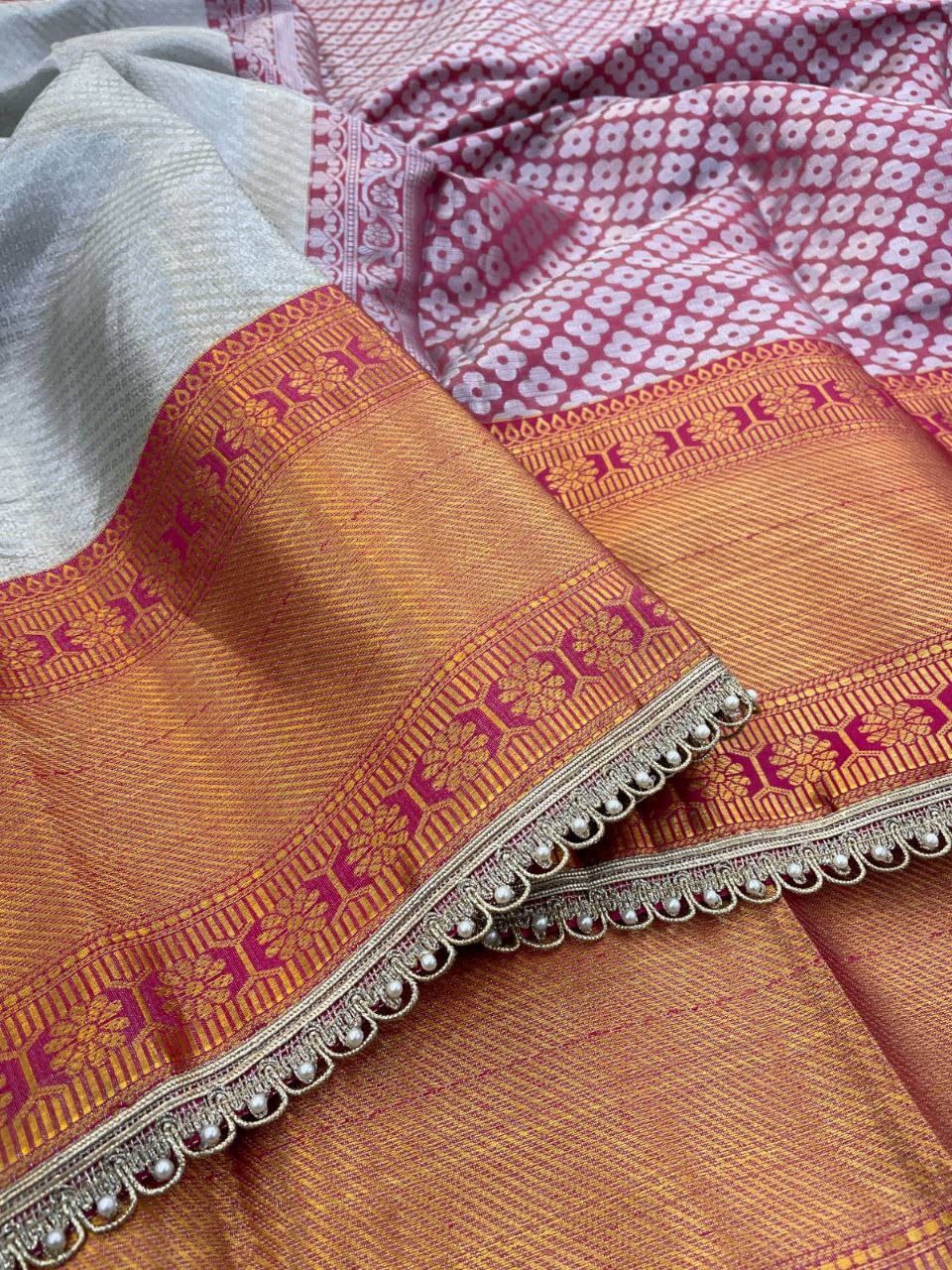 Silver pink Banarasi Tissue Elegance -  SILVER PINK