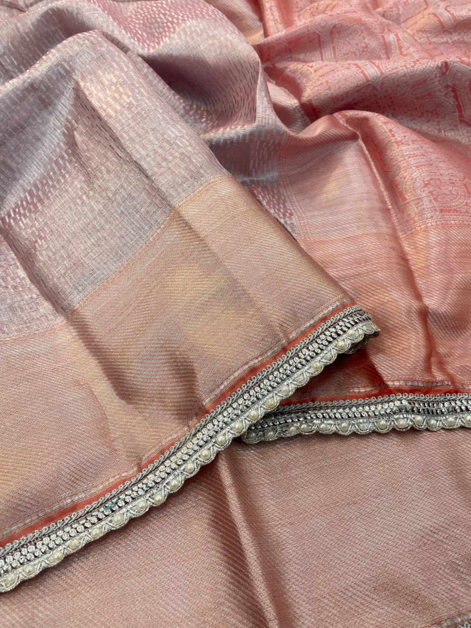 Rose Silver Banarasi Tissue Elegance - ROSE