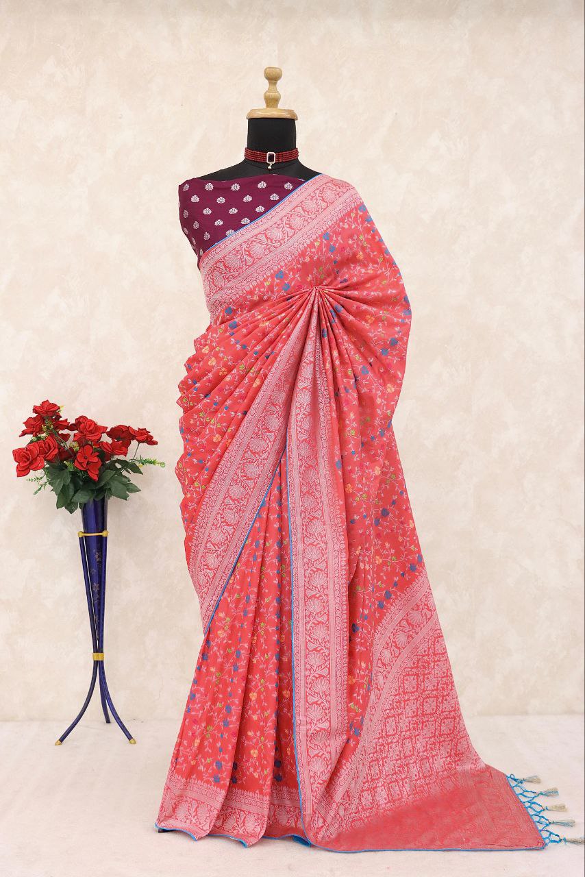 Traditional Paithani Soft Silk Saree with Elegant Pashmina Butti Weaving - PEACH