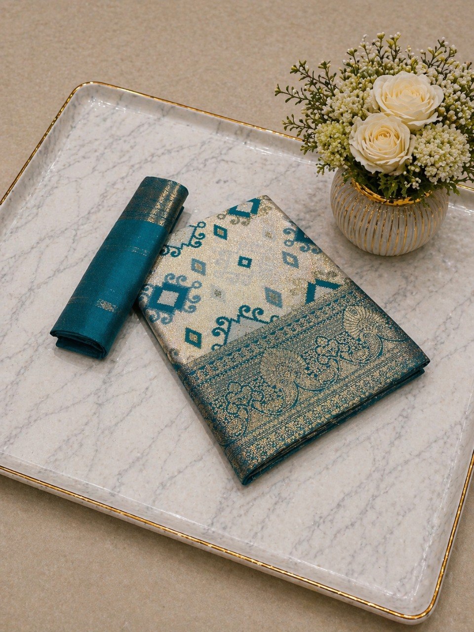 Heritage Ivory Banarasi Saree with Royal Zari Weaving -RAMA