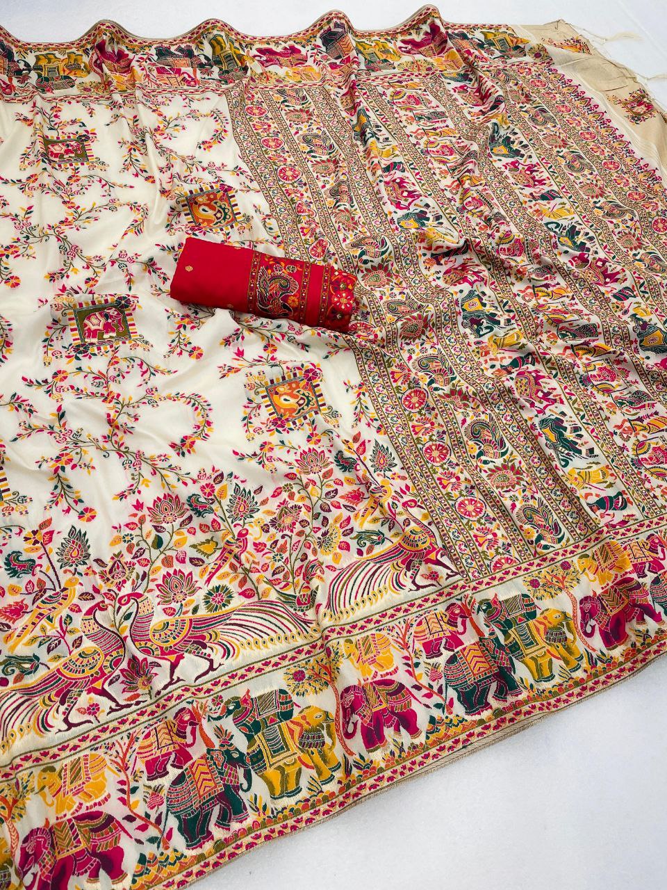 Royal Pashmina Soft Silk Elegance Saree -OFF WHITE