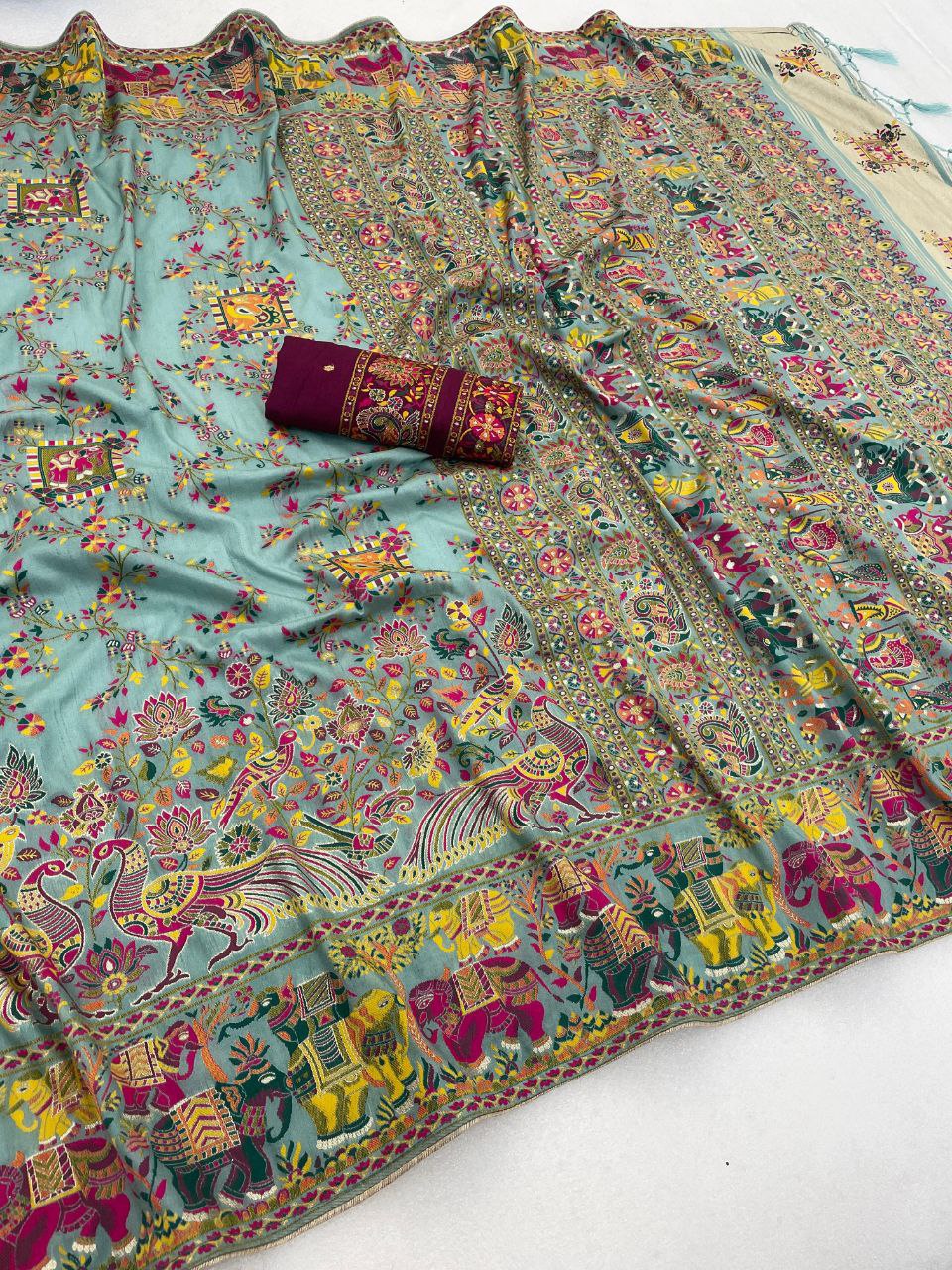 Royal Pashmina Soft Silk Elegance Saree -SEA GREEN