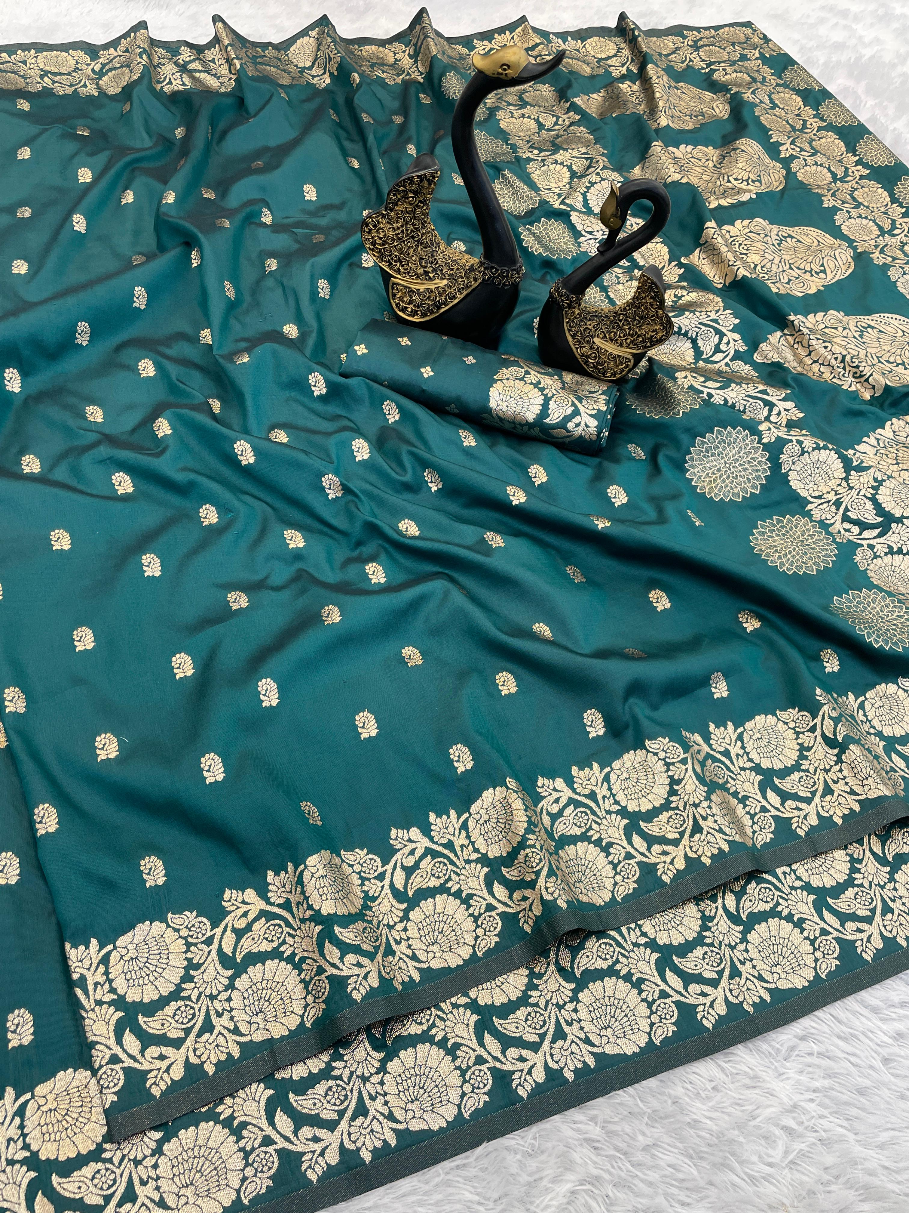 Pure Soft Banarasi Silk Sarees - Rama
