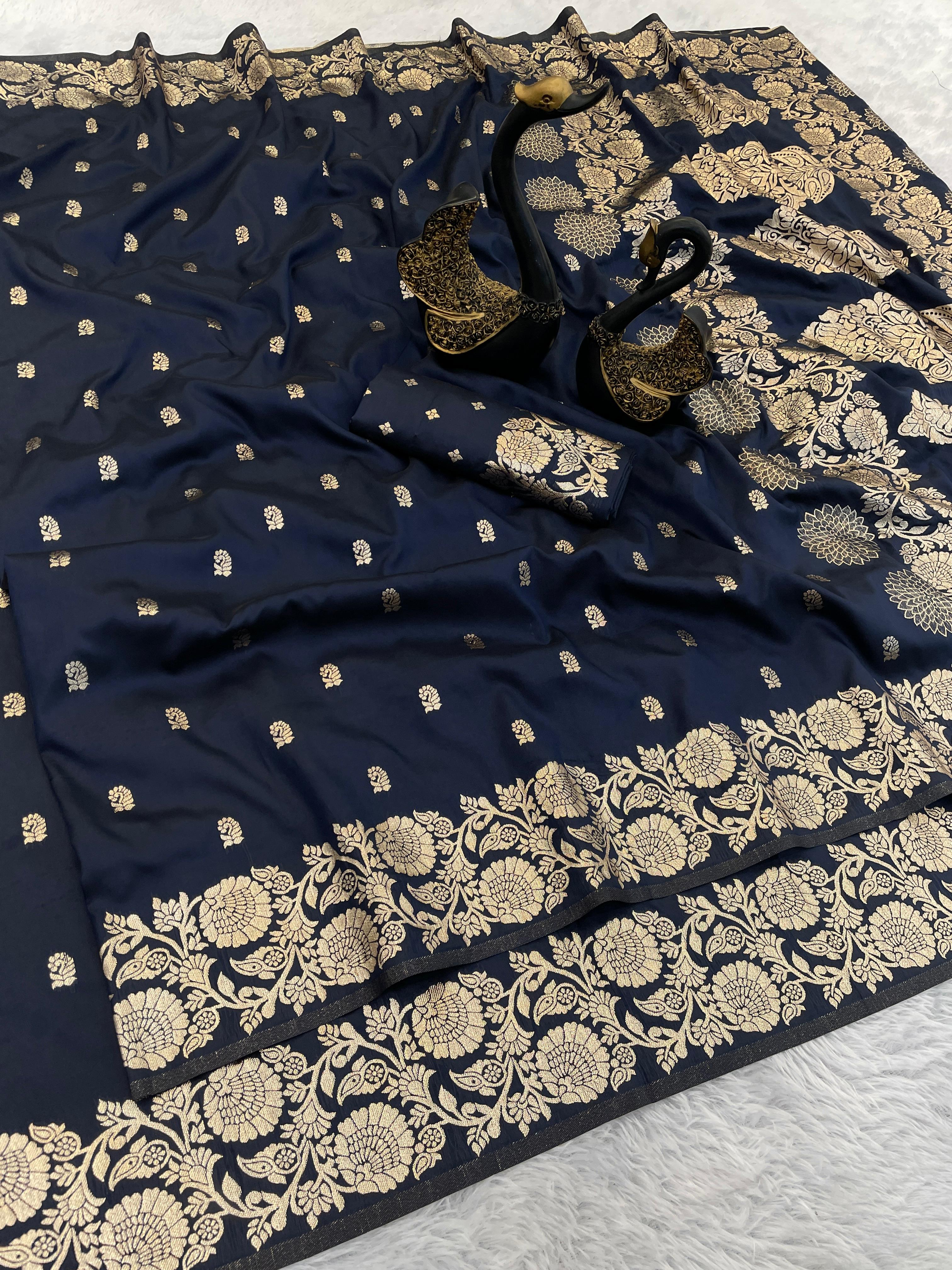 Pure Soft Banarasi Silk Sarees - Navy