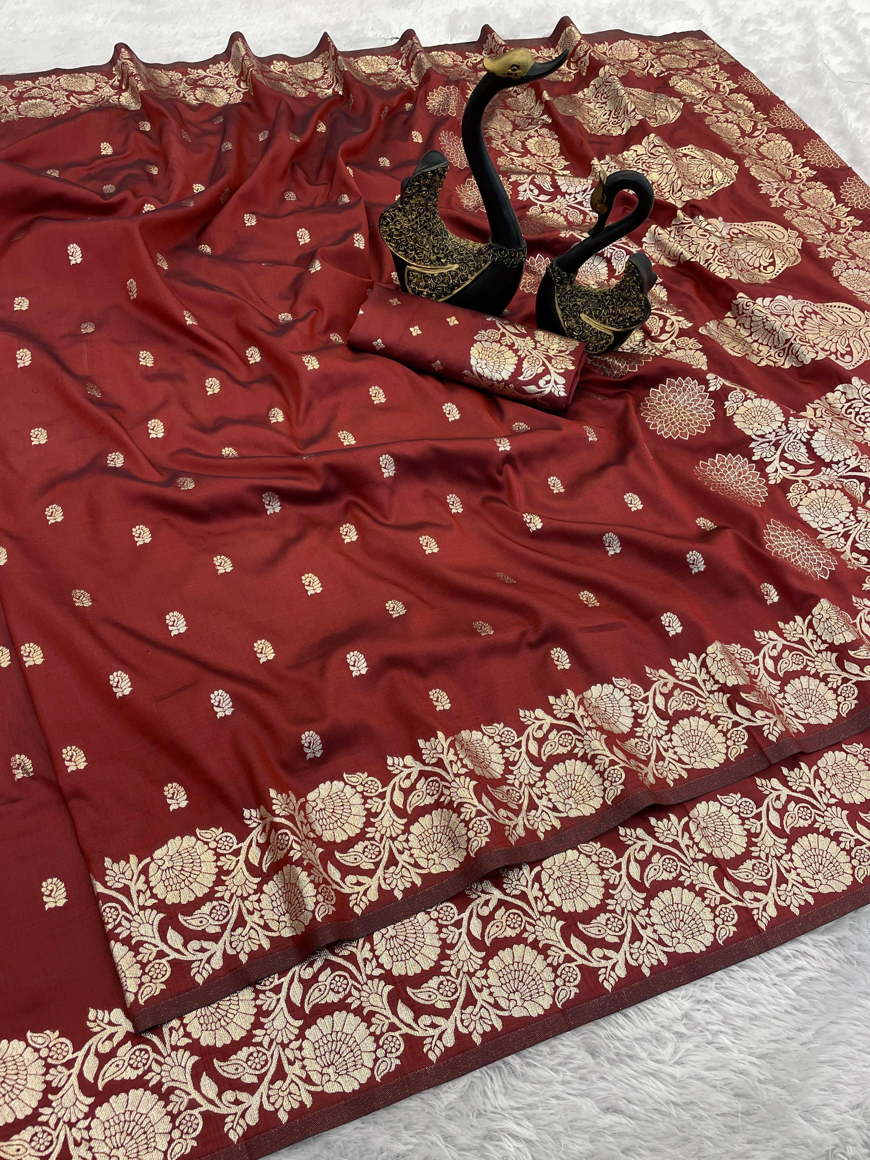 Pure Soft Banarasi Silk Sarees - maroon
