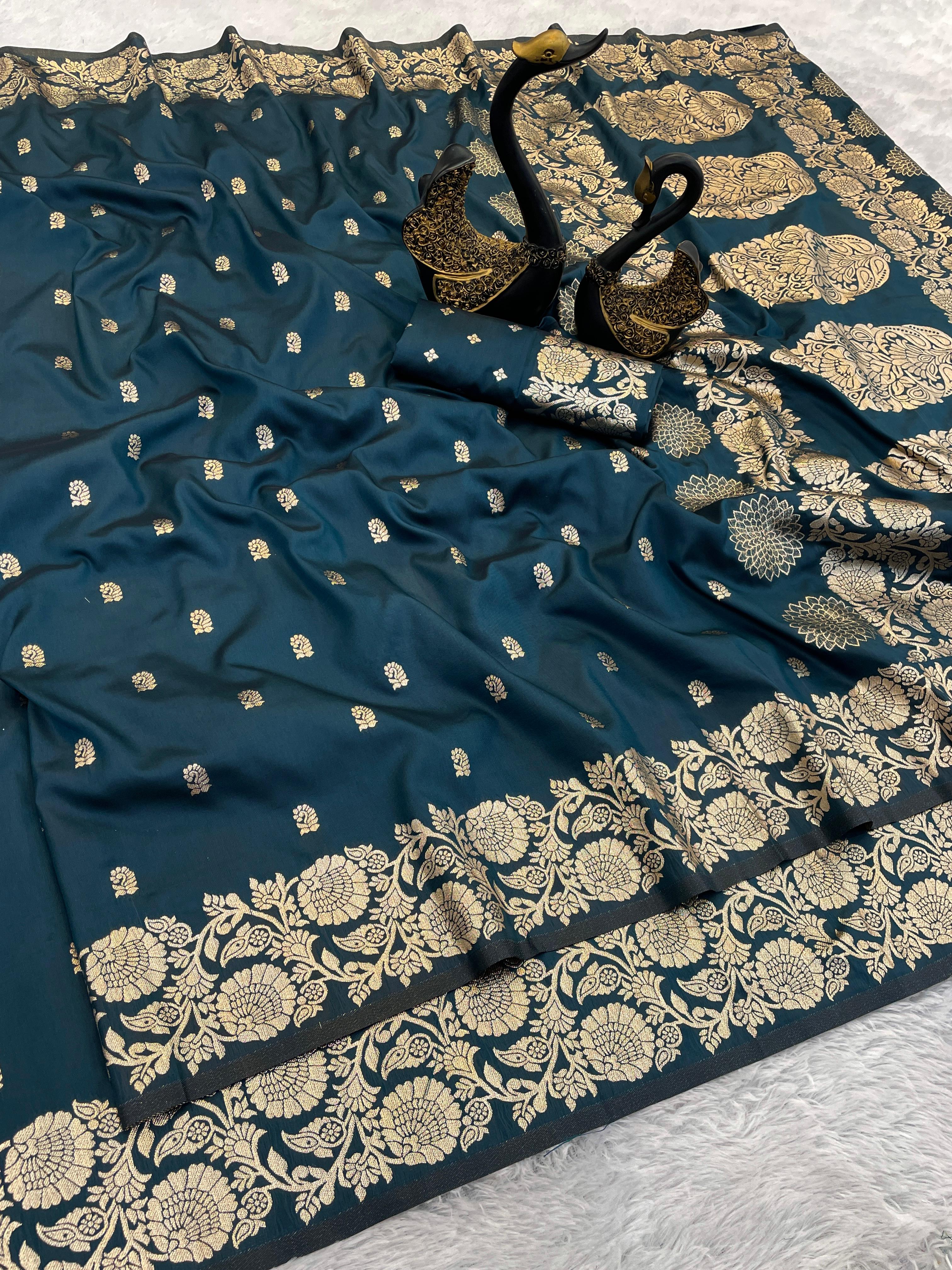 Pure Soft Banarasi Silk Sarees- dark-blue