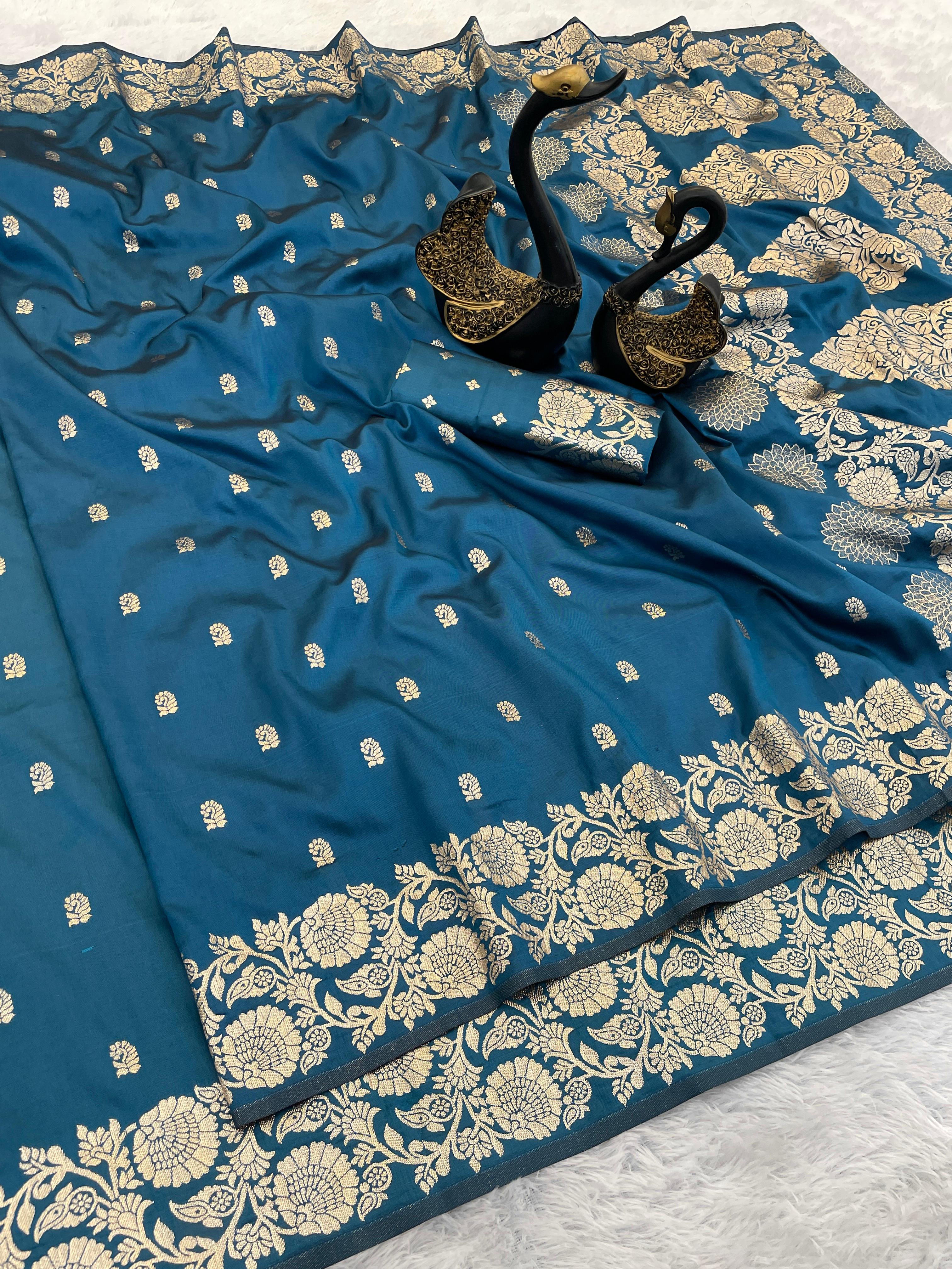 Pure Soft Banarasi Silk Sarees - sky-blue