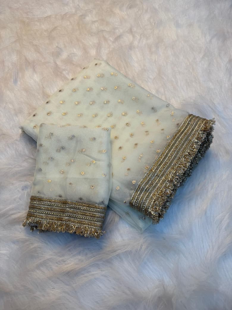 Royal White NC Moss Satin Saree with Maharani Big Border