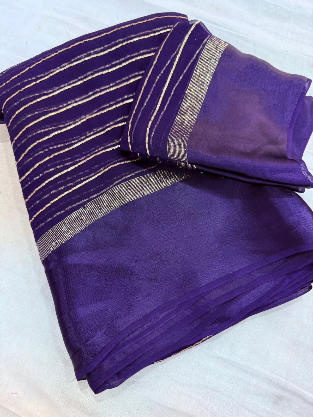 Elegant Purple Viscose Georgette Saree with Satin Patti Border & Running Blouse