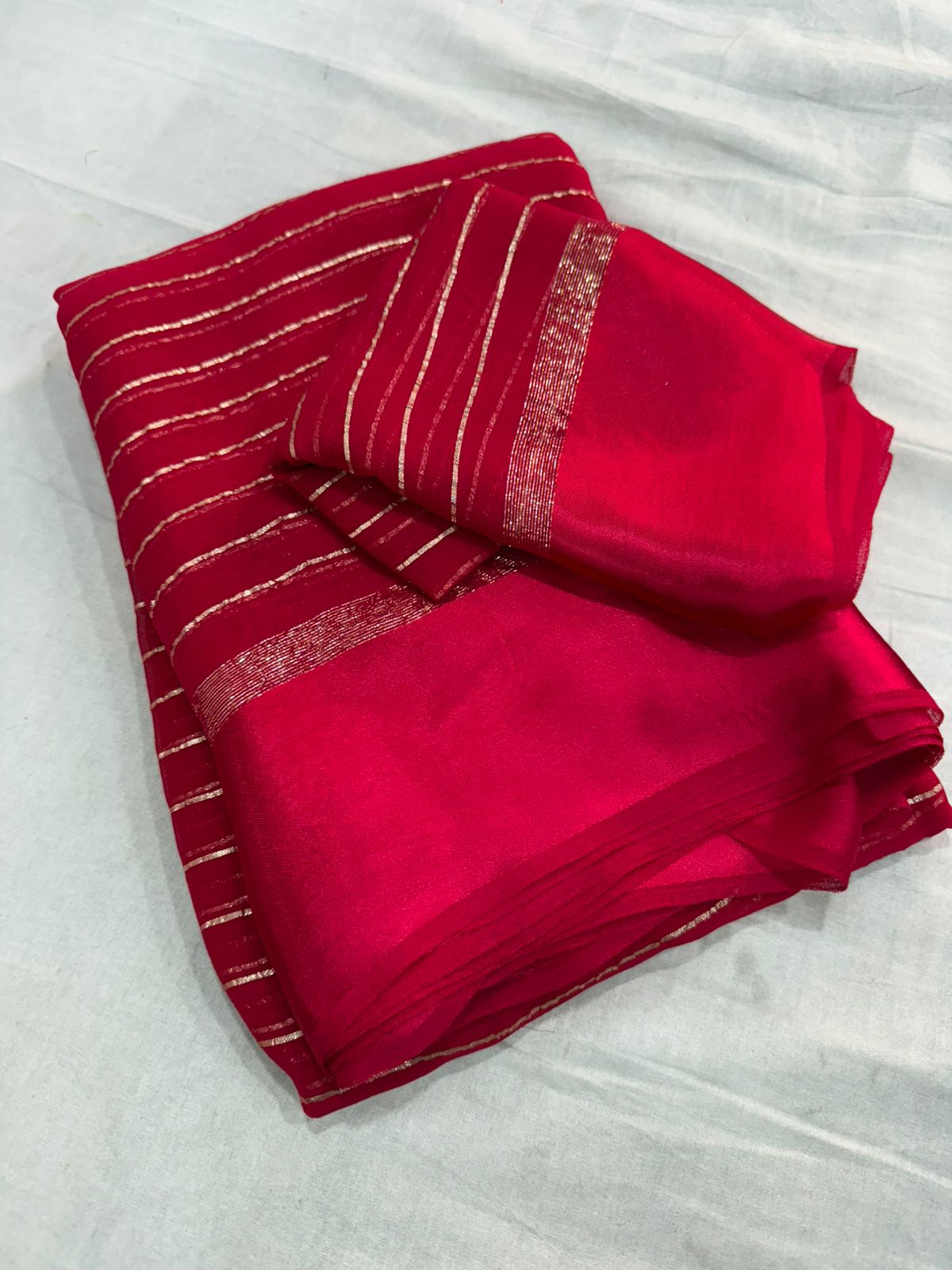 Elegant Rani Pink Viscose Georgette Saree with Satin Patti Border & Running Blouse