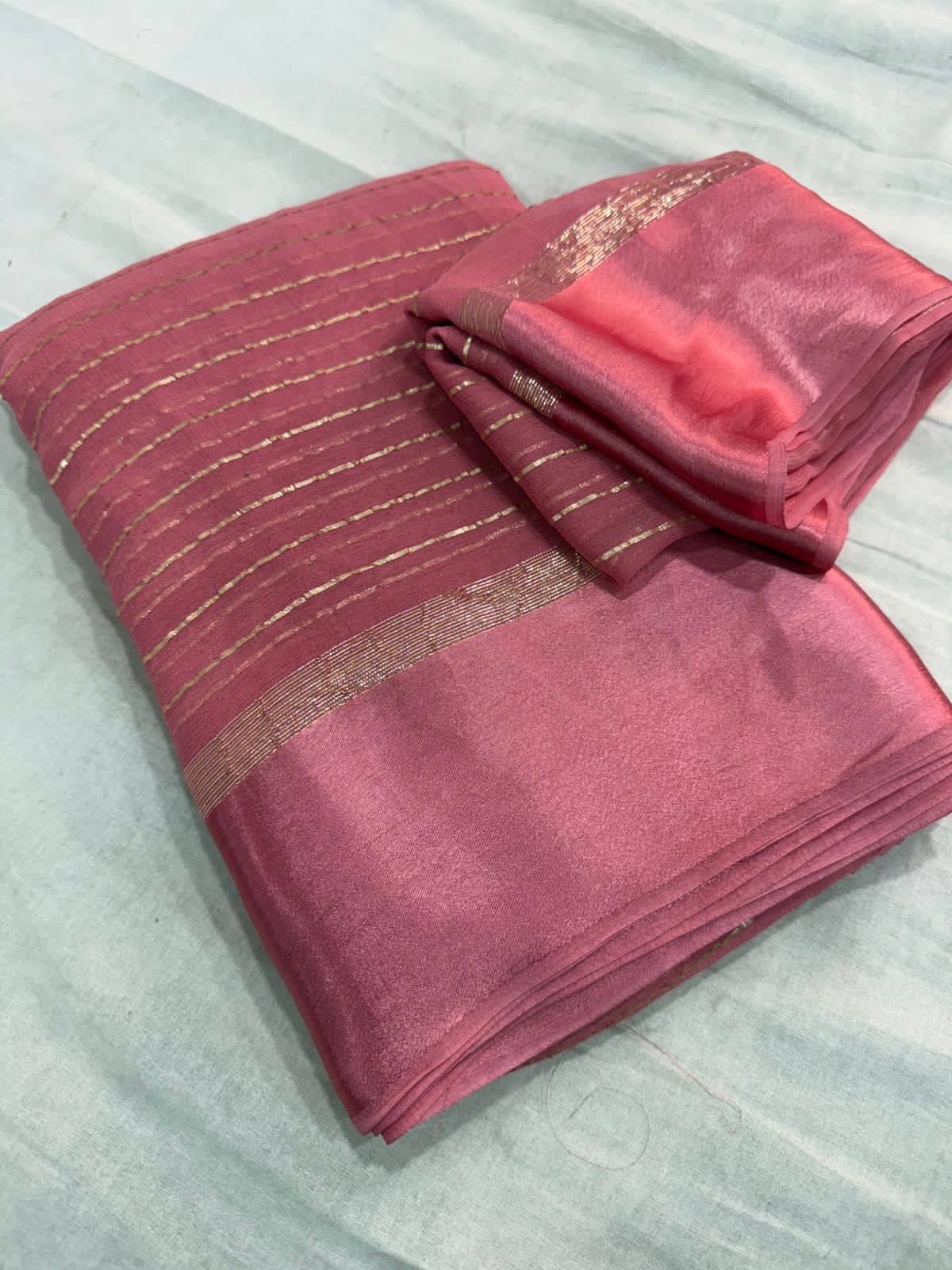 Elegant Pink Viscose Georgette Saree with Satin Patti Border & Running Blouse