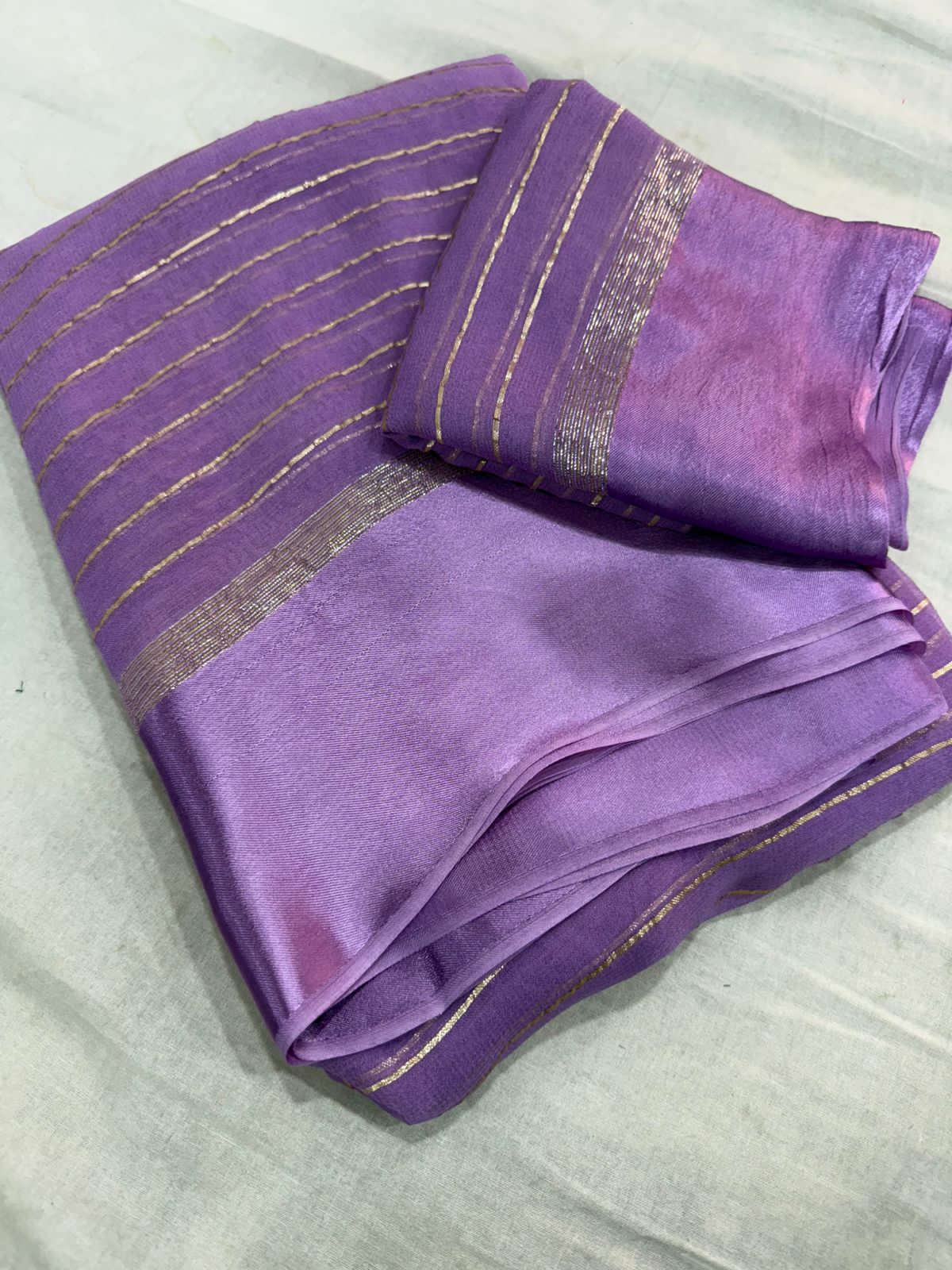 Elegant Light Purple  Viscose Georgette Saree with Satin Patti Border & Running Blouse