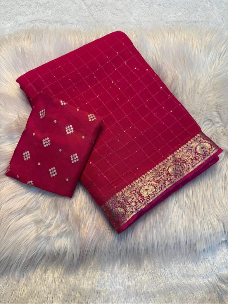 Elegant pink Viscose Georgette Sequins Work Saree with Viscose Weaving Blouse