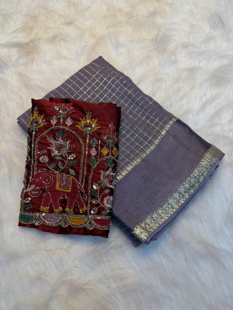 Elegant Viscose Georgette Saree with Multi Bits Sequence Work Blouse - gray