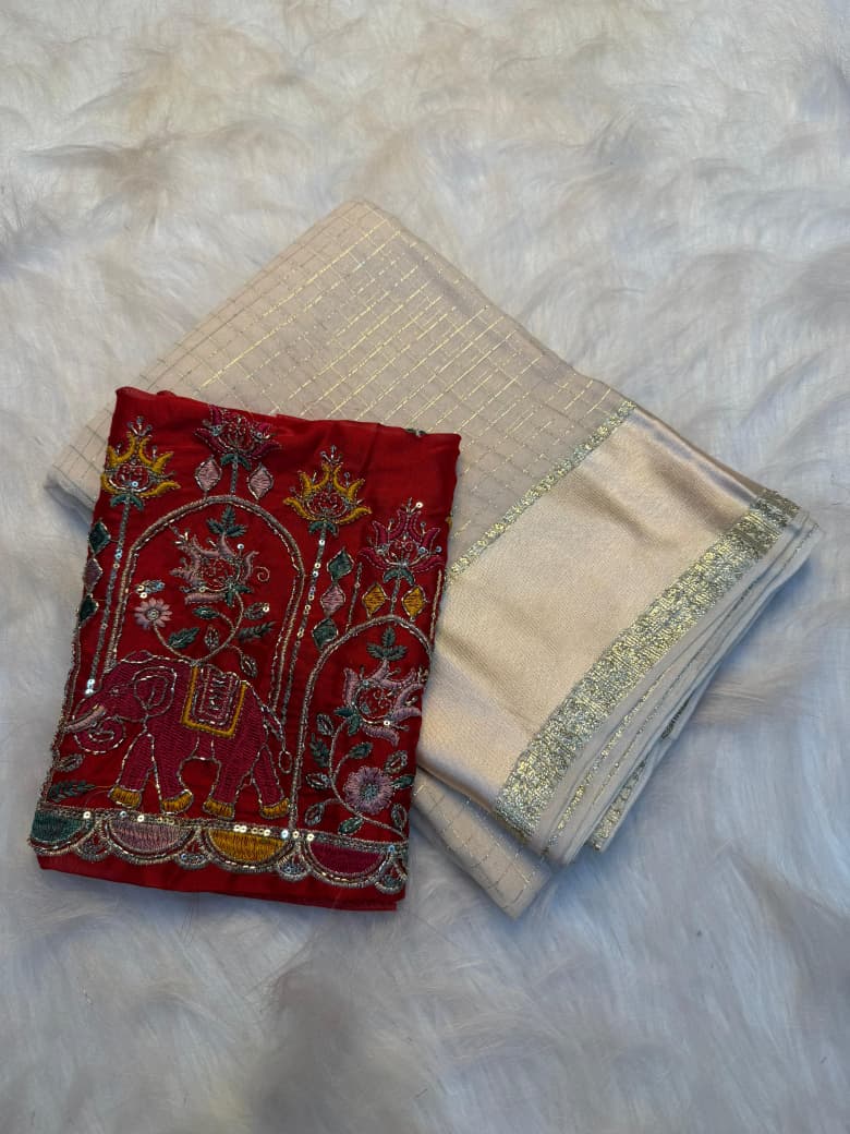 Elegant Viscose Georgette Saree with Multi Bits Sequence Work Blouse - off white