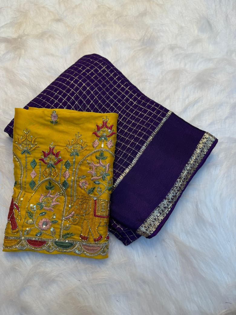 Elegant Viscose Georgette Saree with Multi Bits Sequence Work Blouse - purple