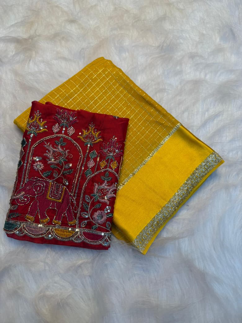 Elegant Viscose Georgette Saree with Multi Bits Sequence Work Blouse - yellow