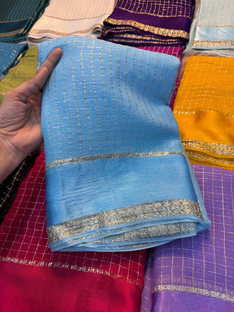Elegant Bloom Georgette sky Saree With Running Blouse