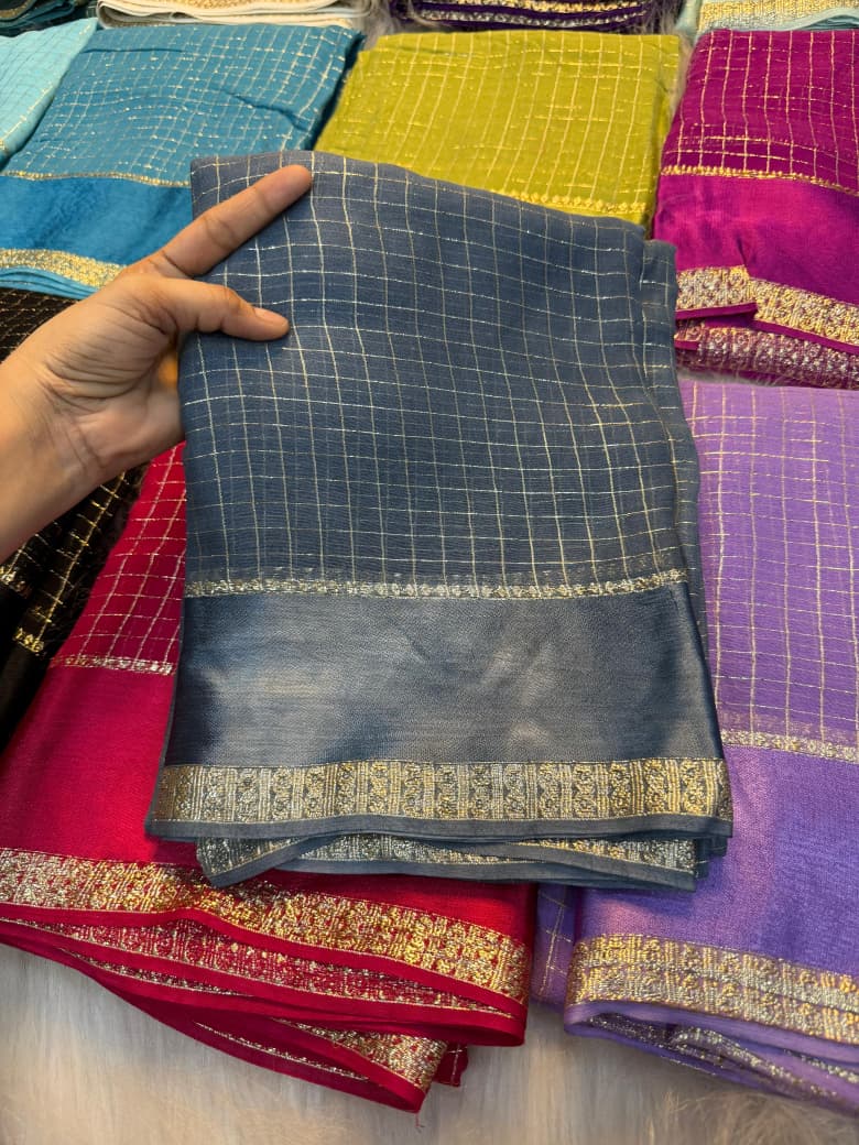 Elegant Bloom Georgette gray Saree With Running Blouse