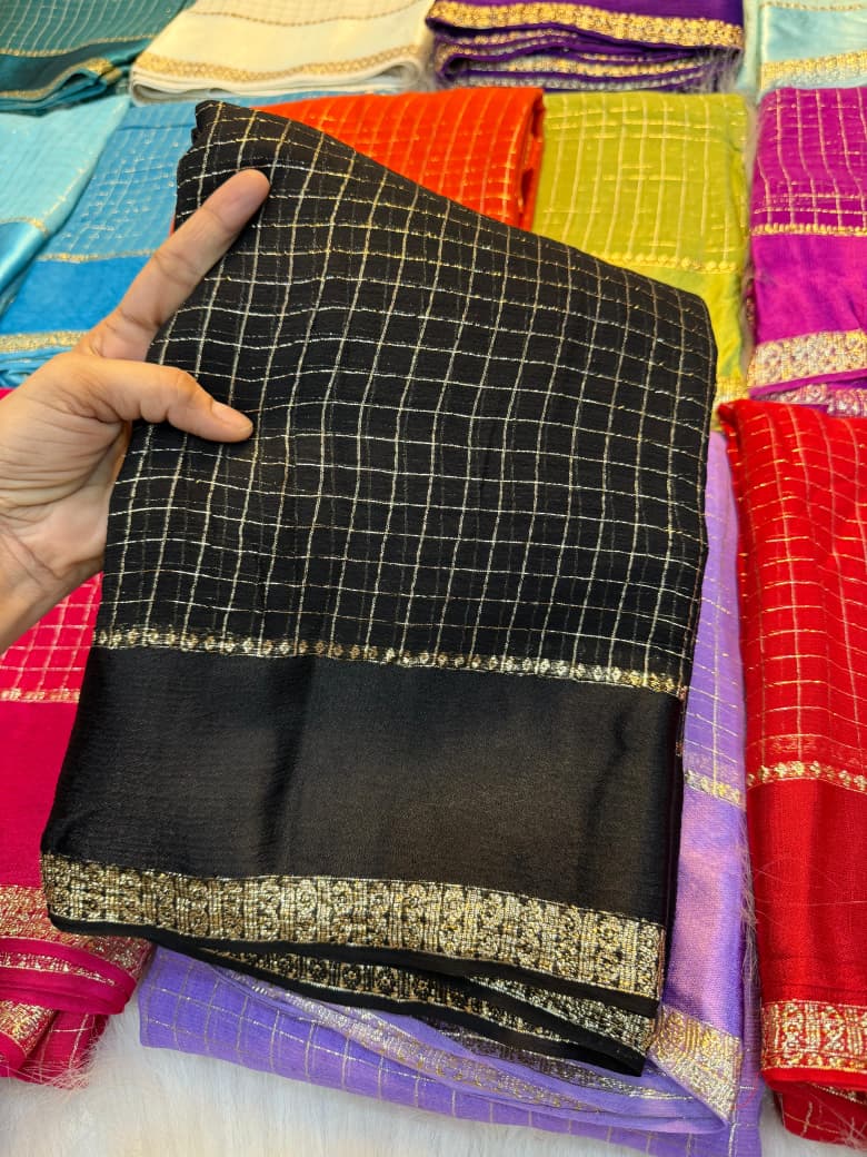 Elegant Bloom Georgette black Saree With Running Blouse