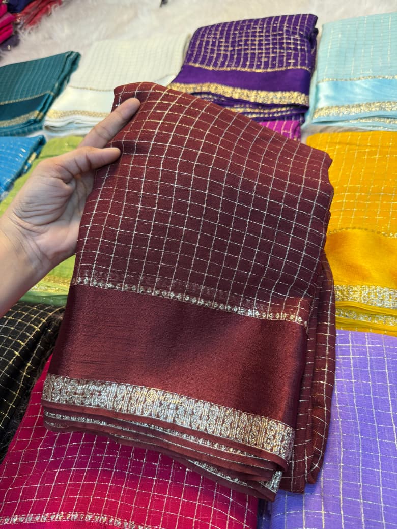 Elegant Bloom Georgette brown Saree With Running Blouse