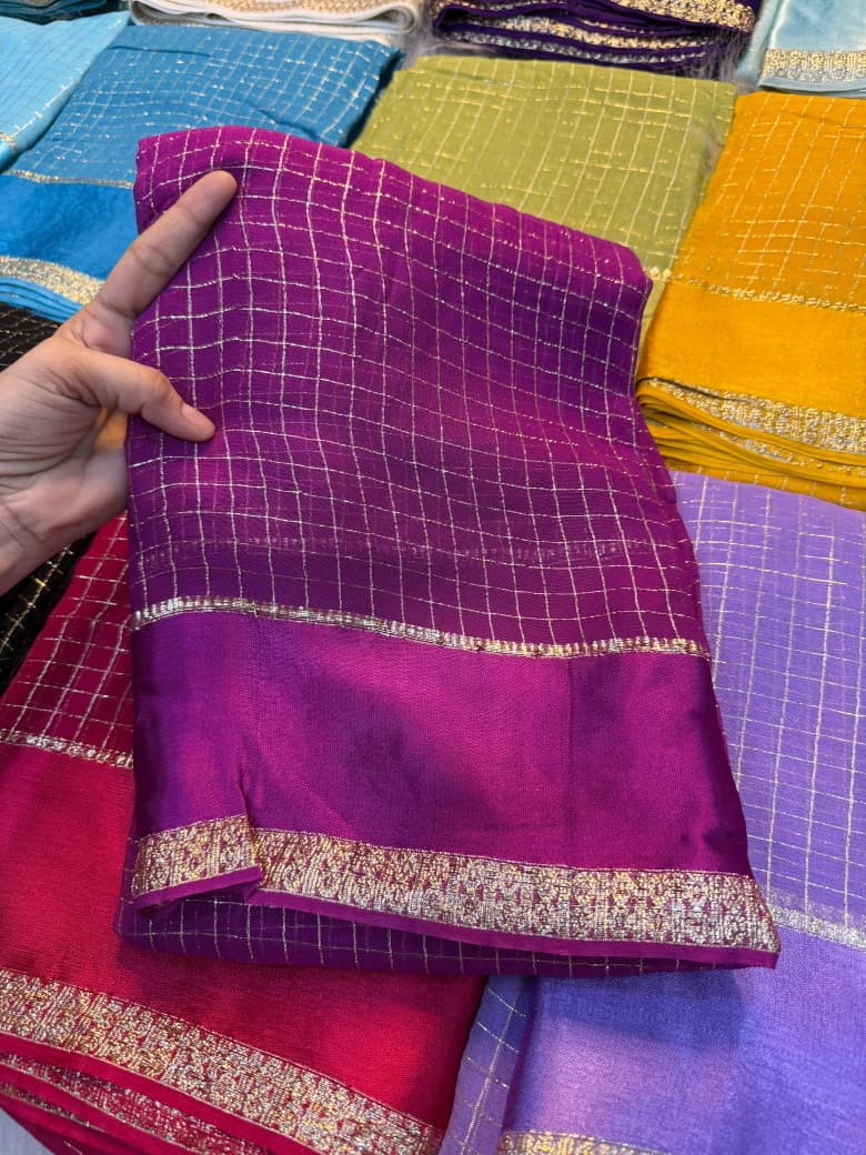 Elegant Bloom Georgette royal purple Saree With Running Blouse