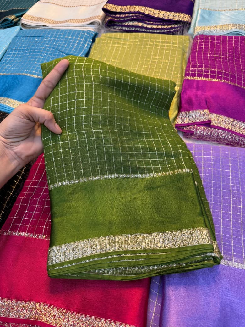 Elegant Bloom Georgette mehendi Saree With Running Blouse