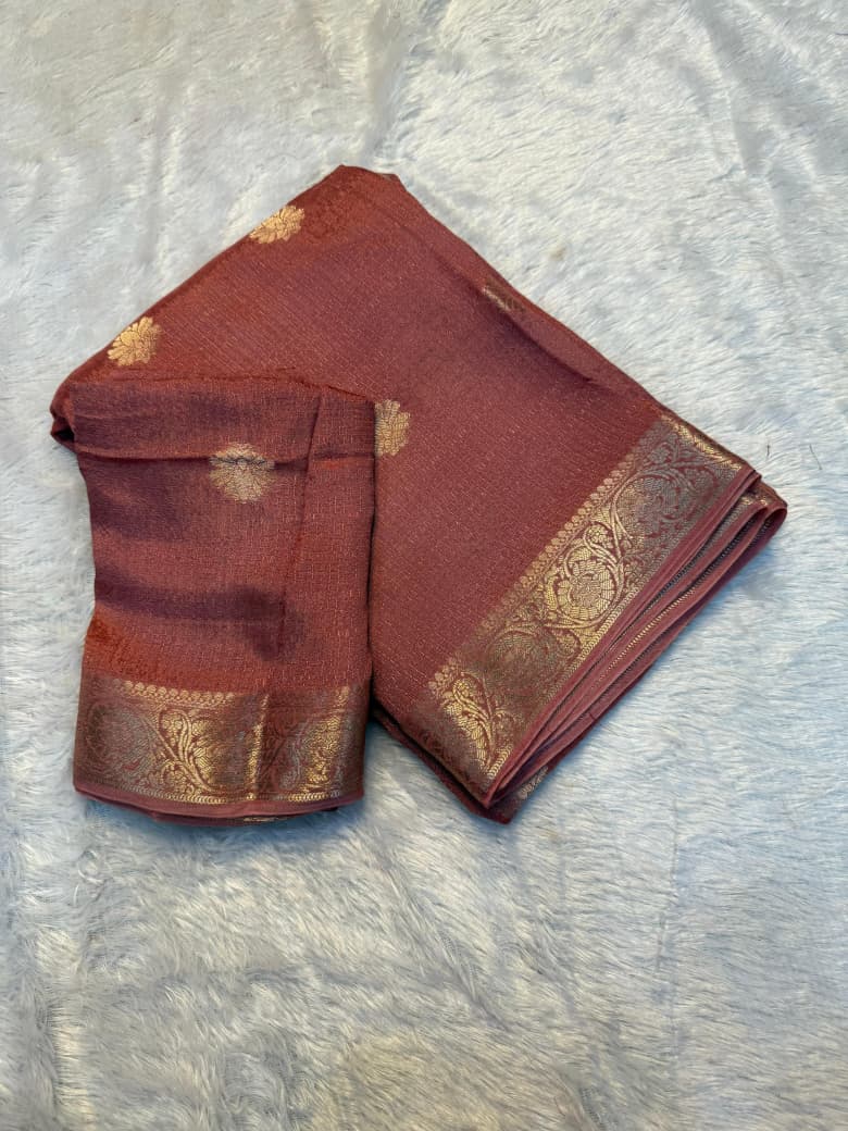 Elegant Pure Viscose Soft Jute Khadi Saree with Heavy Border & Jacquard Butta - Copper Brown