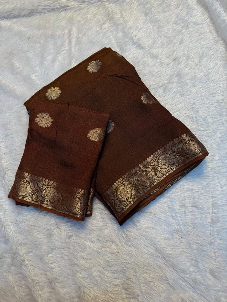 Elegant Pure Viscose Soft Jute Khadi Saree with Heavy Border & Jacquard Butta -  brown