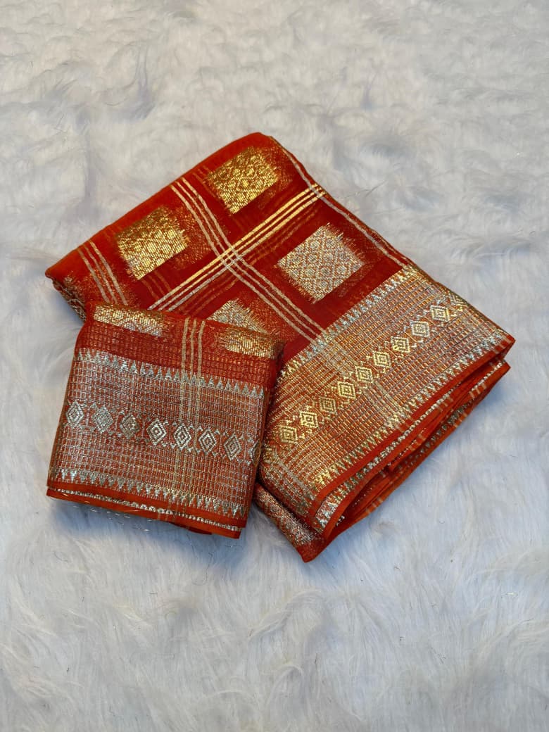 Traditional Luxury Silk Saree with Intricate Woven Motifs and Sophisticated Ethnic Appeal -ORANGE
