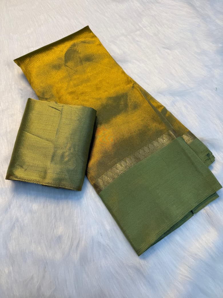 Elegant Soft Silk Saree with Rich Woven Border & Traditional Zari Finish - GREEN