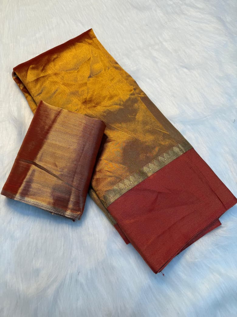 Elegant Soft Silk Saree with Rich Woven Border & Traditional Zari Finish - ORANGE