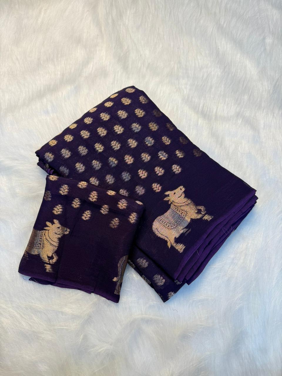 Elegant Viscose Dola Crepe Silk Saree with Chit Pallu & Zari Border - PURPLE