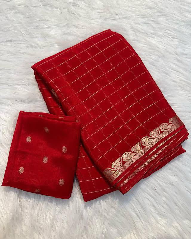 New Colour Red Viscose Georgette Saree With Viscose Blouse