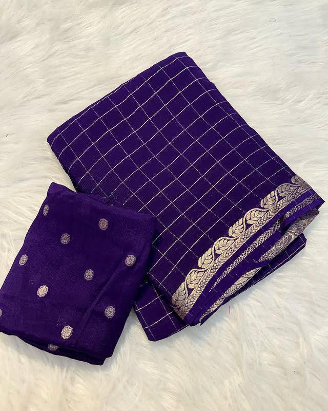 New Colour Dark Purple Viscose Georgette Saree With Viscose Blouse