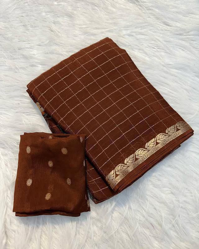 New Colour Brown Viscose Georgette Saree With Viscose Blouse