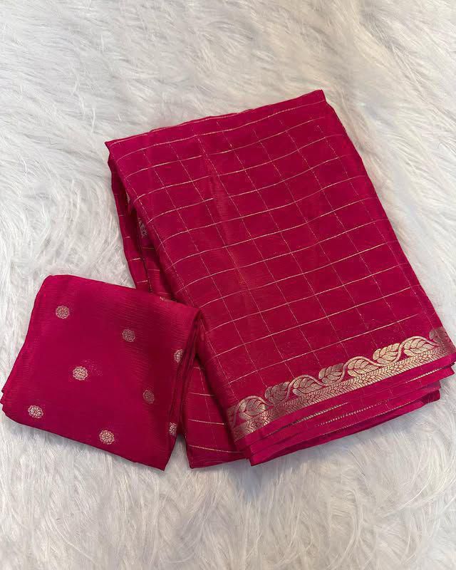 New Colour Rani Pink Viscose Georgette Saree With Viscose Blouse