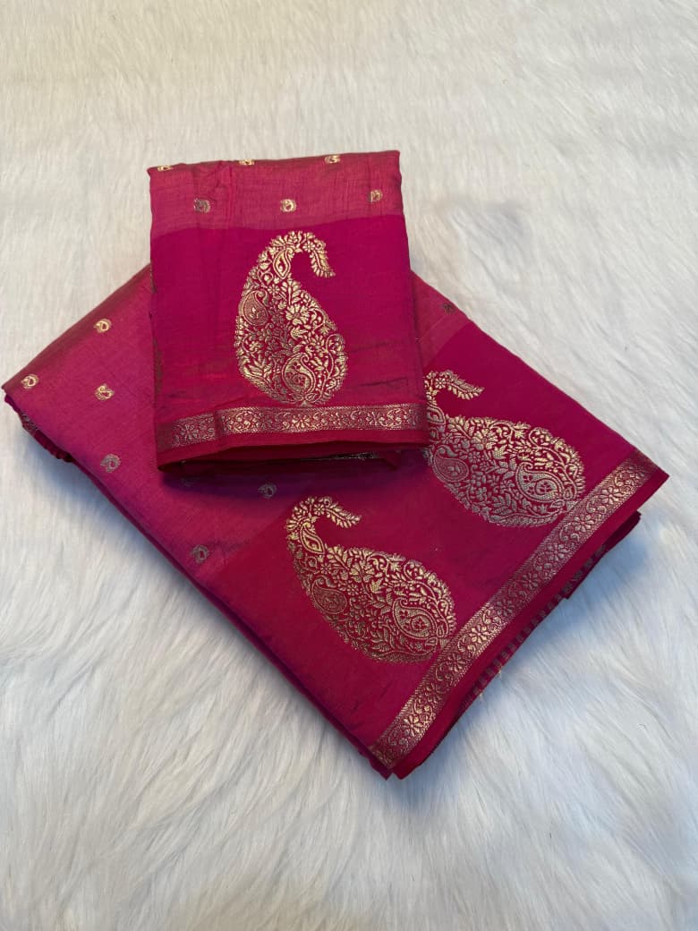 Royal Paithani Style Saree with Artistic Peacock Weaving & Elegant Zari Detailing - rani pink