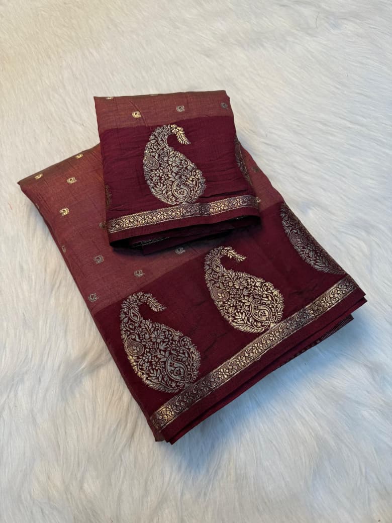 Royal Paithani Style Saree with Artistic Peacock Weaving & Elegant Zari Detailing - brown