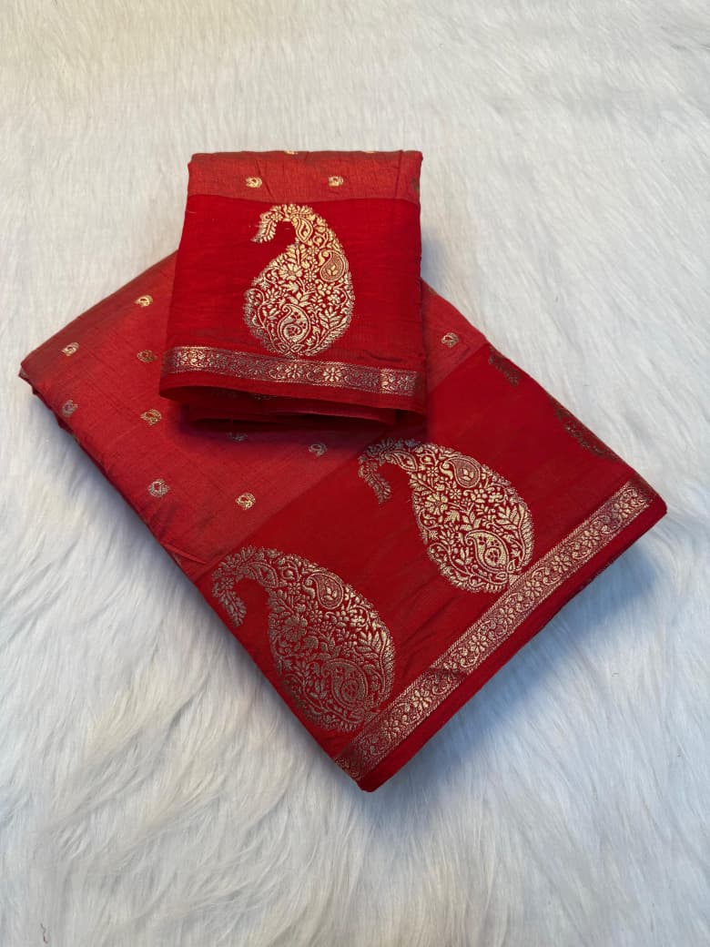 Royal Paithani Style Saree with Artistic Peacock Weaving & Elegant Zari Detailing - red