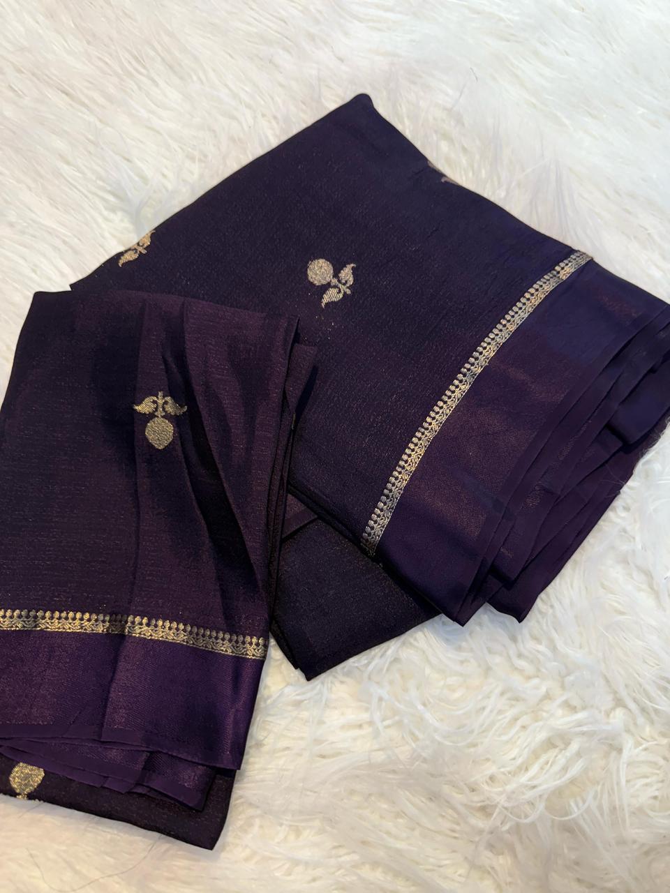 Elegant Woven Designer Saree with Minimal Motif Detailing and Rich Border : royal purple
