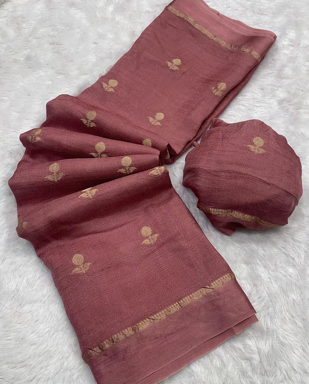Elegant Woven Designer Saree with Minimal Motif Detailing and Rich Border : peach
