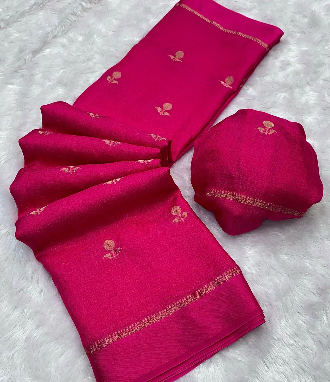 Elegant Woven Designer Saree with Minimal Motif Detailing and Rich Border : magenta