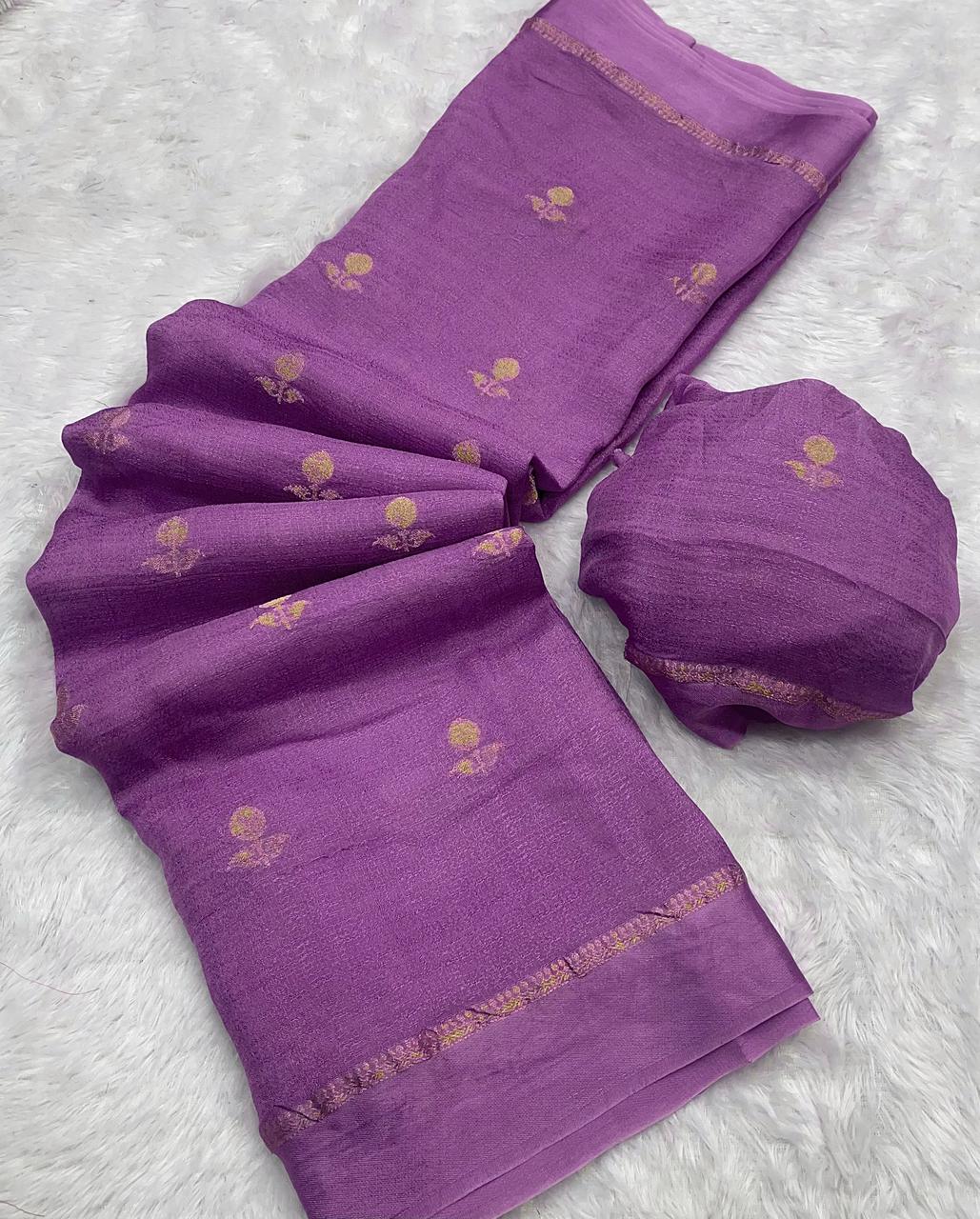 Elegant Woven Designer Saree with Minimal Motif Detailing and Rich Border : lavender