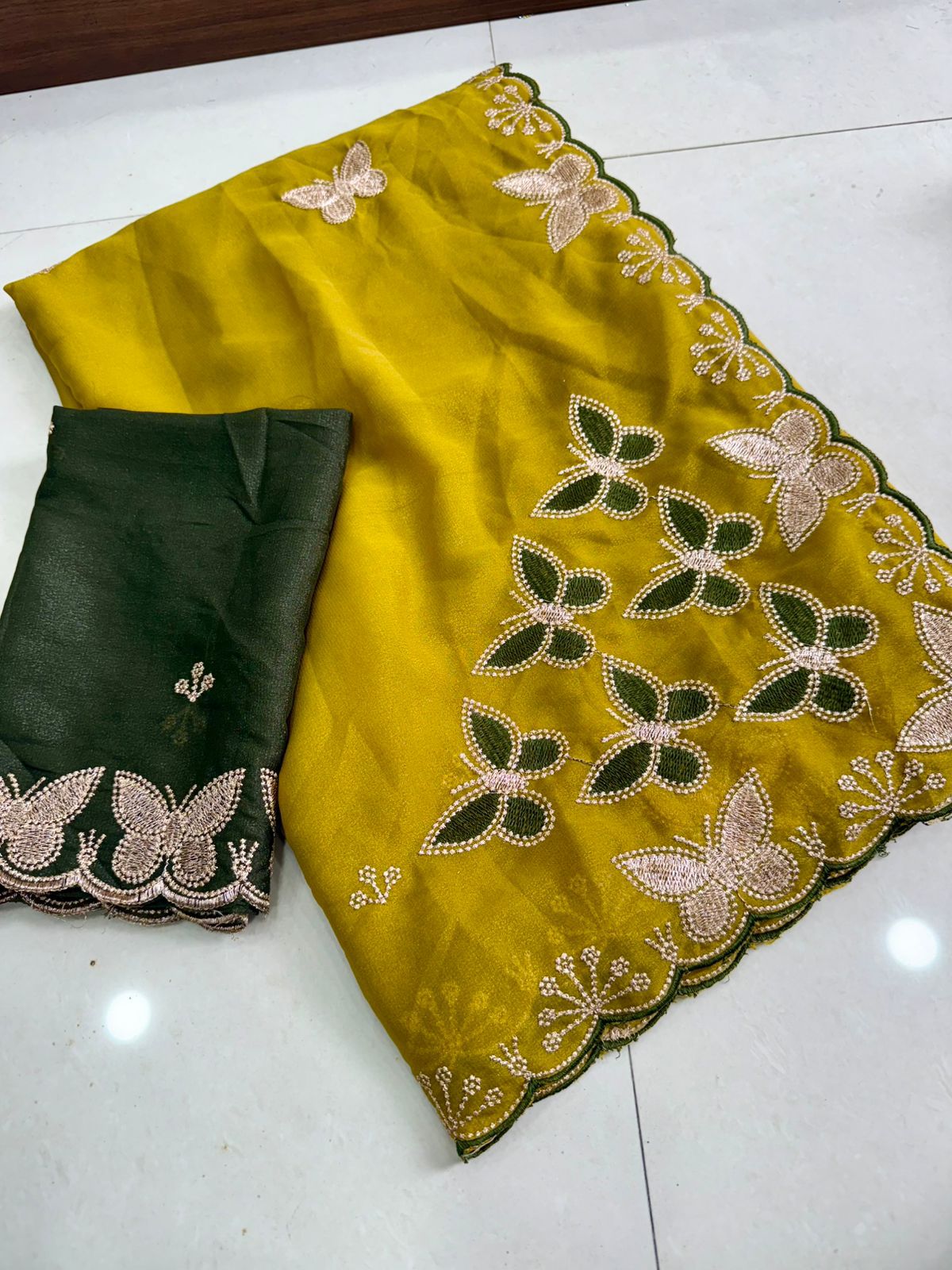 Designer Star Georgette Saree with Multi Embroidery Work -YELLOW