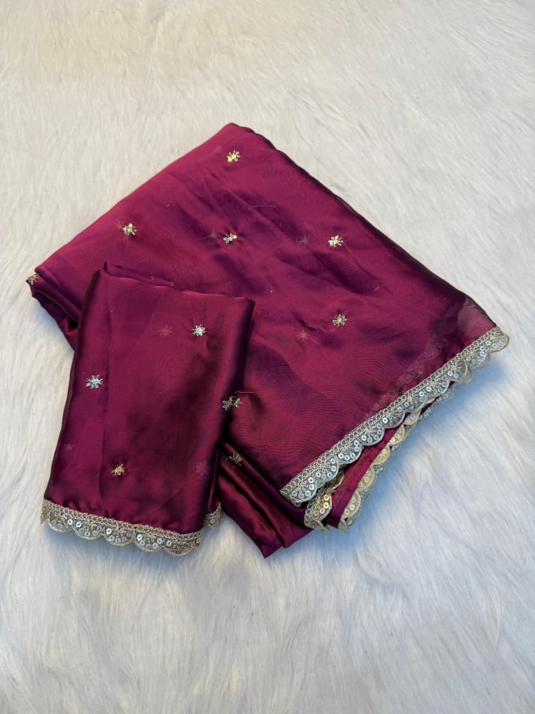 Pure Rangoli Silk Sequence Work Saree - rani pink