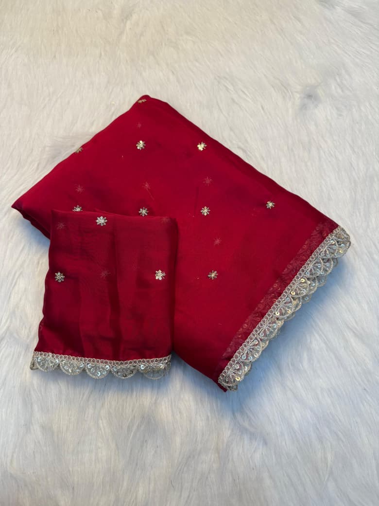 Pure Rangoli Silk Sequence Work Saree - red