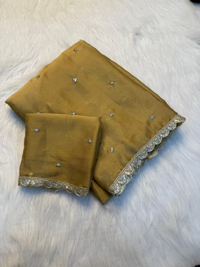 Pure Rangoli Silk Sequence Work Saree - beige