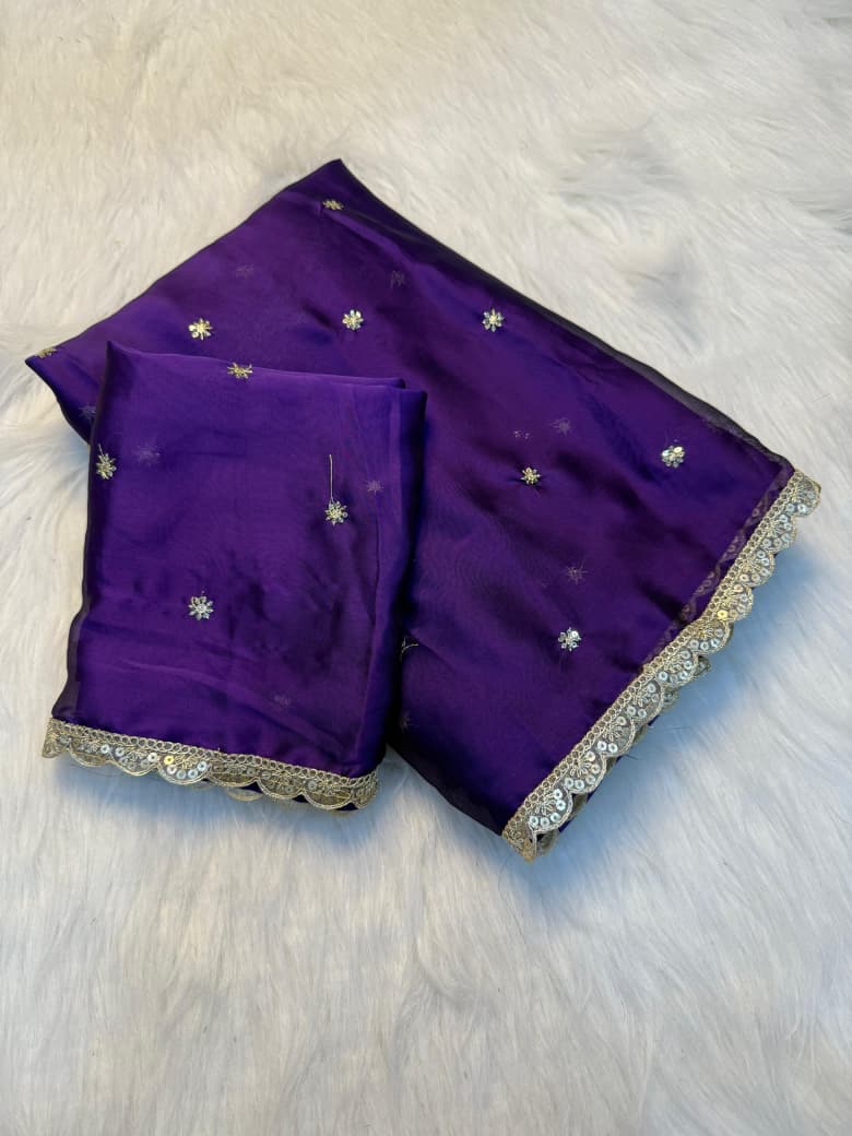 Pure Rangoli Silk Sequence Work Saree - purple
