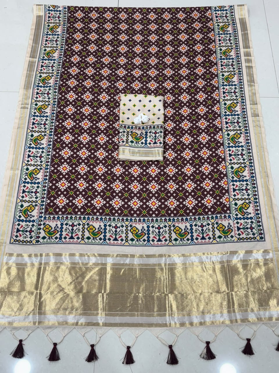 Royal Zari Weaving Tusser Silk Patola Lagdi Pallu Saree-BROWN